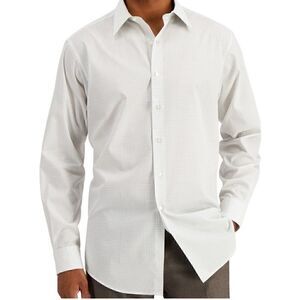 Club Room Men's Gray Regular Fit Check Dress Shirt, size L 16 - 16 1/2